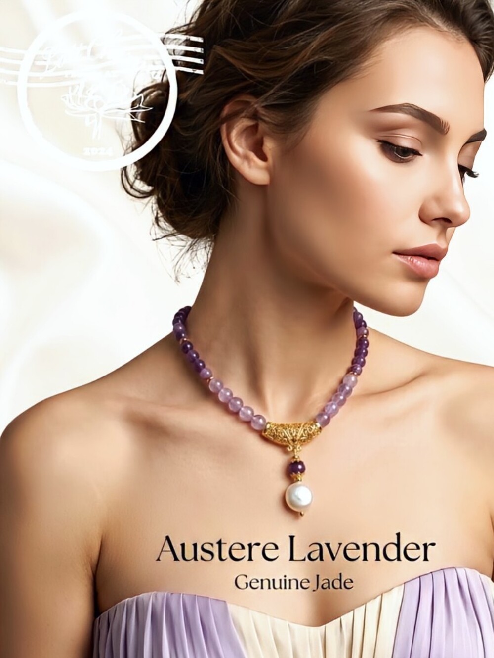 Lavender Jade Bead Necklace With Freshwater Pearl Center Necklace In Gold Plated